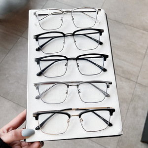 Lunettes de vue Qianai demi-cerclées en métal, monture carrée, verres PC anti-lumière bleue, pour hommes, style professionnel, taille moyenne - Product Image 3