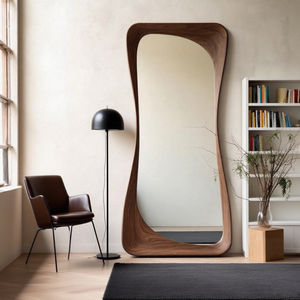 مرآة خشبية للتعليق على الحائط بتصميم ريفي غير منتظم لتزيين غرفة المعيشة والشرفة - Product Image 2