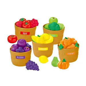 30pcs funny pretend play food set color sorting set play pretend toys fruits and vegetables with bucket kid kitchen toy for baby