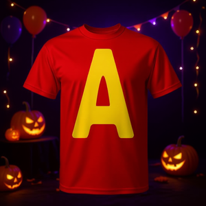 Camiseta con letra A del alfabeto amarillo sobre rojo para fiesta de disfraces de Halloween - Product Image 3