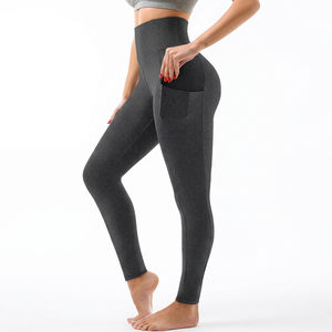 Leggings de Yoga de Cintura Alta Sin Costuras para Mujer, Color Sólido, Largos, con Cintura Elástica y Bolsillos, Elásticos en Cuatro Direcciones - Product Image 1