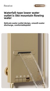 Sang trọng chải vàng lớn vòng đồng thau đa chức năng Thác mưa vòi hoa sen đầu thiết lập Bảng điều khiển hệ thống - Product Image 4