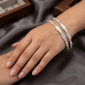 925 Sterling Silver <b>Bangles</b> for Women and Girls Handcrafted Premium Silver Kada with Sparkling Cubic Stones for Daily Wear - Product Image 3