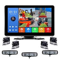 Moniteur de détection IA BSD 4 canaux PWAS avec écran tactile 7 pouces, 4 caméras de recul AHD 1080P et alarme d'avertissement lumineuse à 3 LED pour chariot élévateur