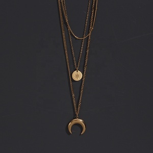 Collier en acier inoxydable doré à plusieurs couches avec lune et étoile, bijoux tendance <span class=keywords><strong>2022</strong></span> - Product Image 4