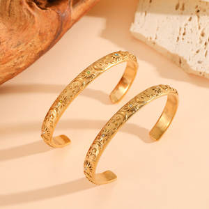 Luxury 316L Stainless Steel 14k 18k Pvd Gold Plated Fashion <b>Bracelet</b> & <b>Bangles</b> Zircon Celestial Open <b>Bangle</b> <b>Bracelet</b> for Women - Product Image 2