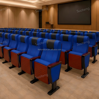 Chaise d'auditorium bleue rembourrée avec tablette d'écriture pliable, dossier haut, siège de salle de conférence, fixation au sol
