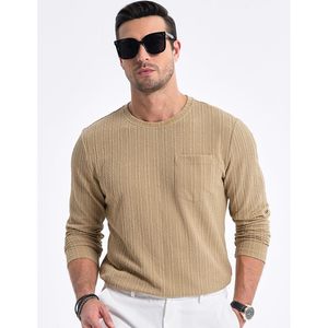 Pull à col rond à manches longues pour homme FOXA, tricot texturé avec poche, mélange de coton et d'élasthanne respirant, vêtements décontractés - Product Image 4