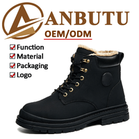 Chaussures de sécurité pour hommes à embout d'acier, doublure chaude en peluche, bottes de travail hiver antidérapantes et anti-perforation pour usine et chantier