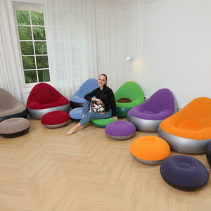 Inflatable <b>Bean</b> <b>Bag</b> <b>Sofa</b> Set 100x95x70cm With Footrest Flocked Recliner Leisure Chair Adult Use - Product Image 1