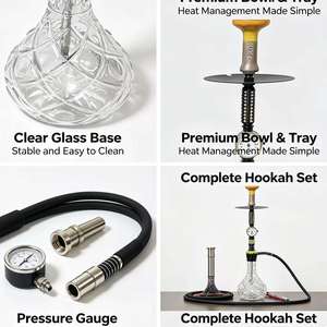 Electric Hookah with Clock Display Glass Base Metal Stand Tobacco Smoking Pipe Lounge <b>Bar</b> Gift - Product Image 4