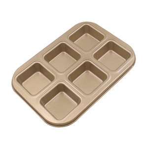 6 Cavity Square Cake Mold Gold Non Stick Oven Safe Baking Tray For Household Use - Product Image 4