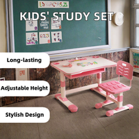 Ensemble de meubles pour enfants au design moderne, réglable en hauteur, table et chaise d'étude en plastique avec étagère pour l'école et la maison