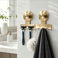 Luxe gouden roestvrijstalen zuignap scheermeshouder, geen boor nodig, douche wandhaak voor handdoek, loofah, badkamer organizer