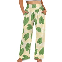 Low Moq Women's High Waist Wide Leg Palazzo Pants in Hawaiian Kalo Leaf Camouflage Print Pallazo Pants Women Floral Pants