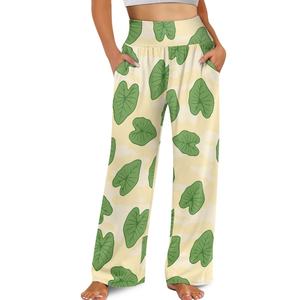 بنطال بلازو نسائي عالي الخصر بساق واسعة من هاواي بطبعة ورق مموهة بنطال بالازو للنساء بنطال مزهر - Product Image 3