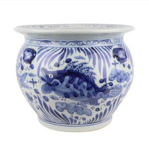 青と白の手描きの屋内粘土植木鉢セラミック魚の池ポット景徳鎮の手描きのレトロな装飾的な植木鉢 - Product Image 3