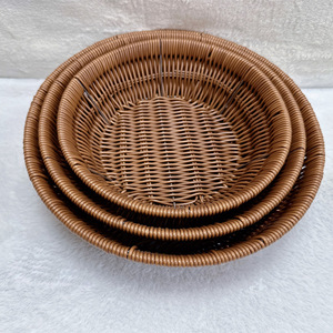 Round Rattan Woven <b>Basket</b> Handmade Fruit Platter Storage Container Snack Bowl Household Use - Product Image 1