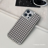 Coque de téléphone portable antichoc en époxy à motif écossais gris pour iPhone 17 Pro Max/15 Plus/14/13/16 avec design électroplaqué