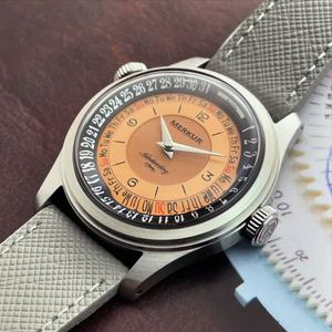 NUEVO Reloj Merkur Dual Crown World Time, Relojes Mecánicos Manuales Retro para Hombre, Reloj Vintage de 38 mm, Reloj Hombre - Product Image 1
