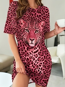 <span class=keywords><strong>Pigiama</strong></span> T-shirt da donna taglie forti con stampa testa di leopardo, in poliestere e cotone, casual, personalizzato Kuest - Product Image 3