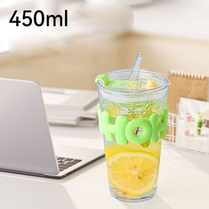 HECION Vasos <span class=keywords><strong>de</strong></span> Vidrio para Oficina, Tazas para Café y Bebidas, Vaso <span class=keywords><strong>de</strong></span> Agua <span class=keywords><strong>de</strong></span> Gran Capacidad con Pajita, Vaso Infantil, Regalos para Amigos, 450ML - Product Image 3