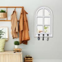 Espejo de pared con marco de madera arqueado rústico personalizado hecho a mano Estilo Casa de Campo decorativo ventanas de Iglesia espejos colgantes de madera con gancho