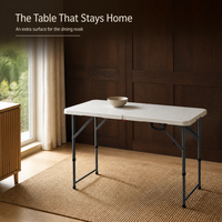 Table pliante de 6 pieds, surface rectangulaire en HDPE moulé par soufflage, pieds en acier inoxydable, pliage en deux, ouverture et fermeture rapides, pour salle à manger et extérieur