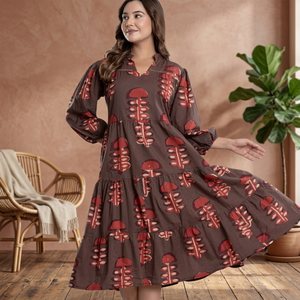 Floral Print Jaipuri Cotton A-Line Midi <b>Dress</b> for Women Breathable 100% Cotton Casual Party Style Natural <b>Waist</b> Eco-Friendly for - Product Image 2