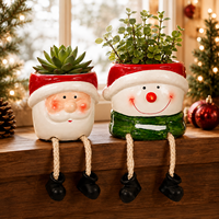 Pot suspendu de Noël en porcelaine, Père Noël et Bonhomme de neige, support rustique pour plantes succulentes avec jambes tombantes, décoration de fêtes pour centre commercial