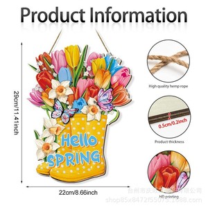 Wooden Spring Rain Boots <b>Wall</b> <b>Decor</b> With Tulips And Butterflies Home Decoration Hanging Plaque For Easter - Product Image 4