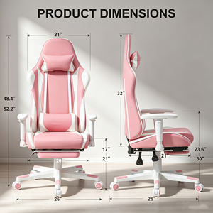 Chaise de bureau gaming color block tendance avec repose-pieds rétractable, chaise de course multifonction réglable pour ordinateur - Product Image 2