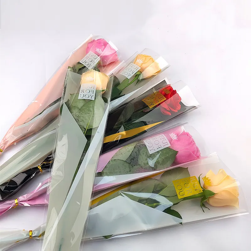 Flower Packaging Bag Cellophane Single Rose Bouquet Bags DIY Floral Package Flower Sleeves
