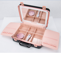 KONCAI Valises de Maquillage Professionnel de Voyage avec Miroir Éclairé 3 Températures de Couleur, Mallette Cosmétique, Boîte de Rangement Portable pour Maquillage