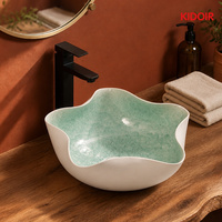 Lavabo en céramique Kidoir, vasque à poser sur comptoir, design artistique, forme ronde en forme de fleur, plusieurs couleurs, OEM ODM, vente en gros