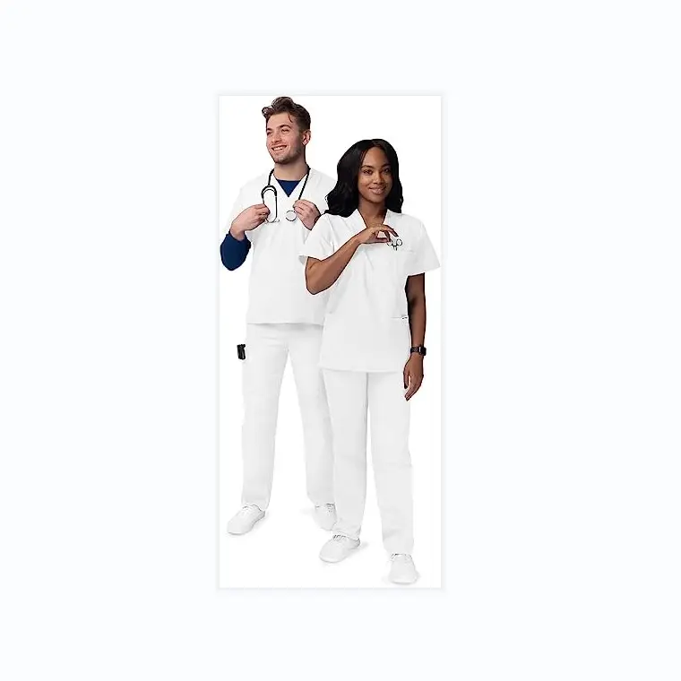 Hospital Unisex Scrubs Uniform Classic V-Neck Top & Drawstring Pants Scrub Set for Doctor and Nurse Operating Clothes