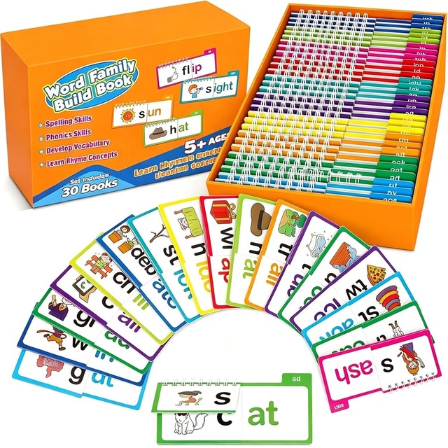 30 Reading & Rhyming Flip Books Kids Early Education English Words Spelling Learning Book Sight Words Vocabulary Flash Cards Set