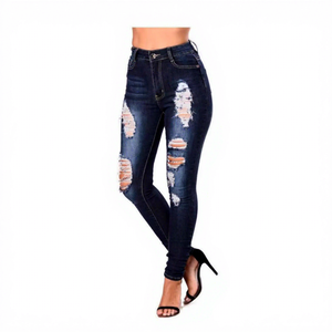 <span class=keywords><strong>Jean</strong></span> <span class=keywords><strong>skinny</strong></span> déchiré <span class=keywords><strong>taille</strong></span> <span class=keywords><strong>haute</strong></span> coupe droite en denim délavé pour femme, style streetwear décontracté, collection printemps - Product Image 4