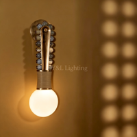 Applique murale vintage en verre avec perles d'onyx et LED pour chambre, villa, hôtel