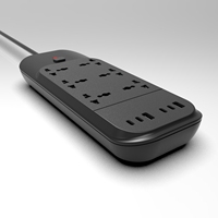 Multiprise universelle en matériau PP 6-8 voies avec 4 ports USB-C, chargeur rapide 35W, cordon d'alimentation industriel de haute qualité