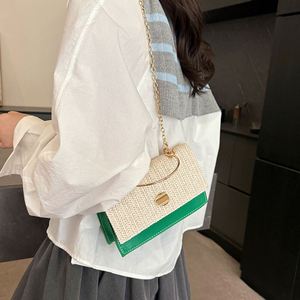 Wholesale Color Blocked Grass Woven Small <b>square</b> Bag, Personalized and Versatile Handbag, Retro Niche Crossbody Shoulder Bag - Product Image 5