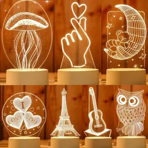 Lampe de noël à Led en acrylique, Photo créative 3d Illusion Anime Lamparas Base de Table bureau lampe de noël décor de chambre d'enfant veilleuse