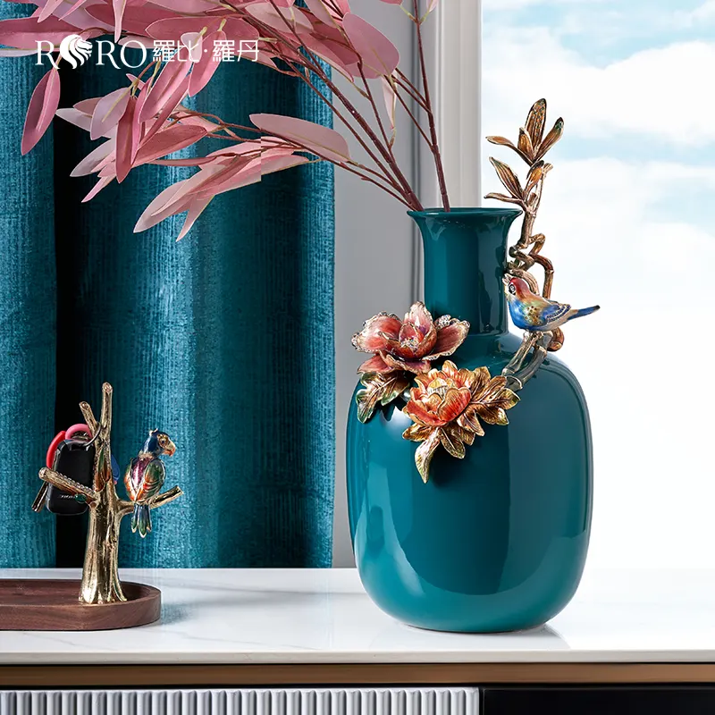 RORO Decent Gift Green Ceramic Dried Fresh Flower Vase for Modern Home Decor Fit for Foyer Living Room Fireplace Bedroom Kitchen