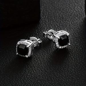 Pendientes de Botón Rectangulares de Circonita Cúbica 5A Chapados en Oro de 14K, Pendientes de Diamante Negro Cuadrados, Regalos de Navidad, Joyería para Hombre - Product Image 2