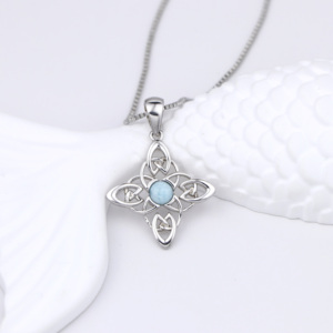 925 plata esterlina personalizado nudo de bruja Natural Larimar nudo celta brujería accesorio colgante collar - Product Image 4