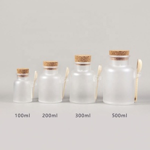 Eco Friendly 100ml <b>200ml</b> ABS Bath Salt Plastic <b>Bottle</b> Matte Round Shape with Wooden Cork Cap and Spoon for Skin Care - Product Image 1