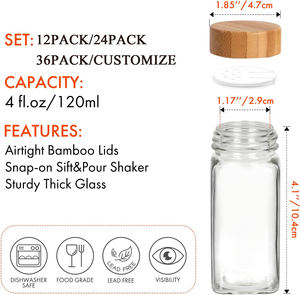 Bamboo Wood Lid Glass <b>Storage</b> Bottles <b>for</b> Spice 4oz 120ml <b>Kitchen</b> Spice <b>Jars</b> 12pcs 24pcs 36pcs Spice <b>Jars</b> with Labels - Product Image 2