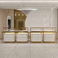 Kiosque personnalisé de luxe pour centre commercial, boutique de diamant, cadre métallique, peinture, bijoux en verre doré, vitrine pour exposition