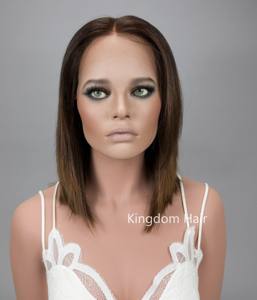 Nouvelle perruque en dentelle sans couture entièrement nouée à la main, cheveux européens Remy alignés sur les cuticules, blond foncé avec mèches, pour femmes souffrant de perte de cheveux - Product Image 2