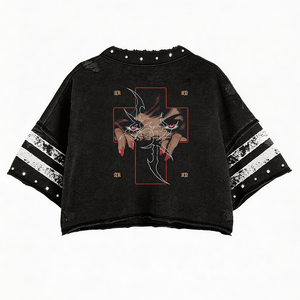 Camiseta de hombre con estampado gráfico DTG, 100% algodón, negra lavada, con pedrería, corte cropped y estilo boxy, venta al por mayor del fabricante - Product Image 2